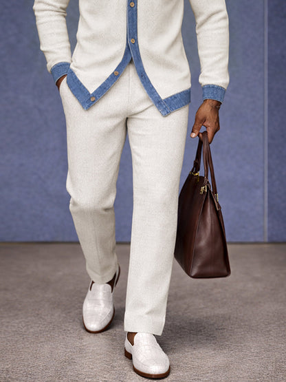 Urban Two-Tone Denim Splicing Shirt Pants Set