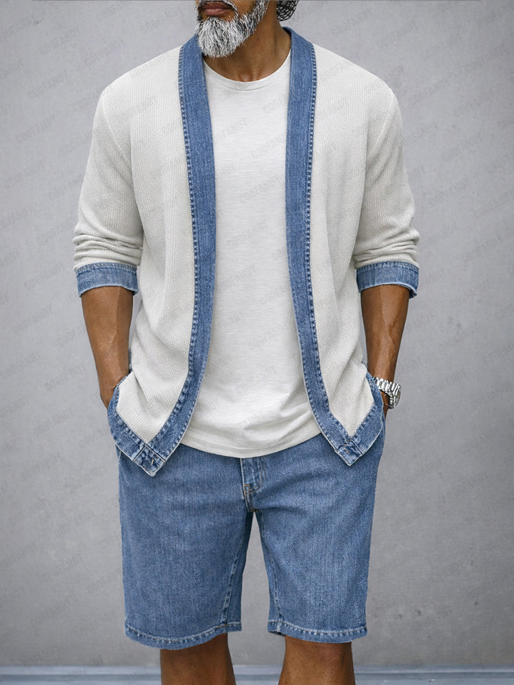 Modern Contrast Color Denim Patchwork 2-Piece Set