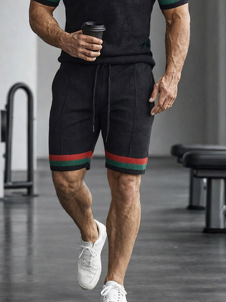 Athleisure Contrast Color Pit-Stripe Polo and Shorts Set