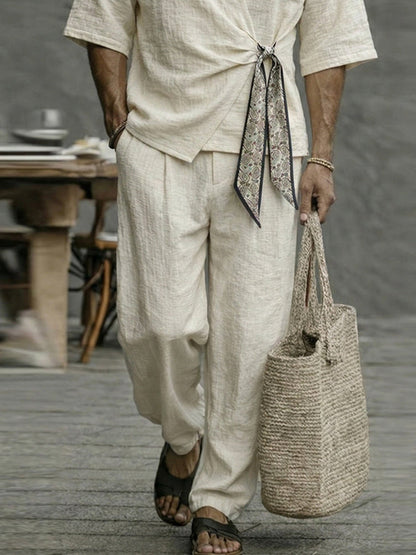 Minimalist Cotton 2-Piece Set with Scarf Tie Closure