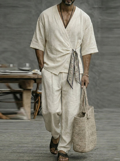 Minimalist Cotton 2-Piece Set with Scarf Tie Closure