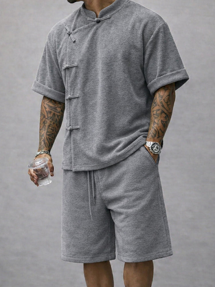Casual Summer Frog Button Shirt and Shorts Sets