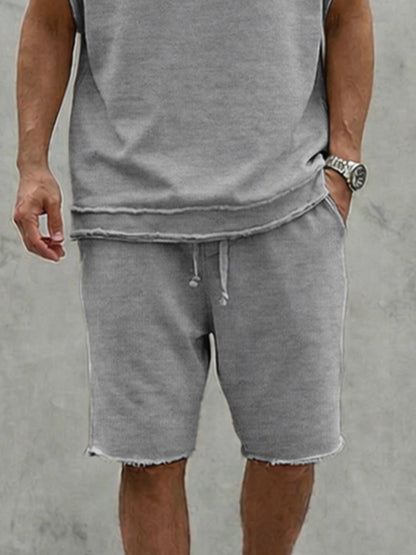 Casual Summer Raw Edge Hoodie Shorts Set