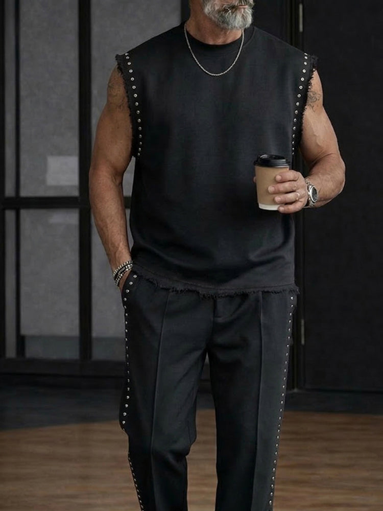 Athleisure Rivet-Decorated Sleeveless 2-Piece Set