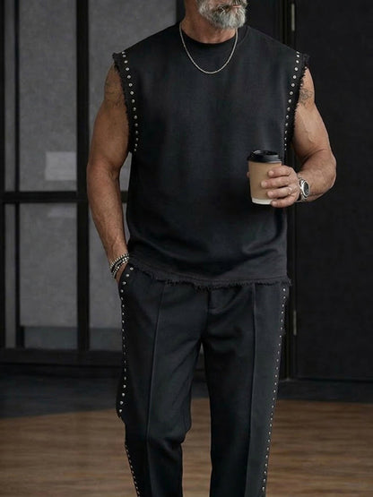 Athleisure Rivet-Decorated Sleeveless 2-Piece Set