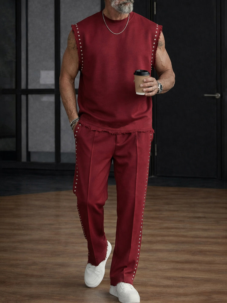 Athleisure Rivet-Decorated Sleeveless 2-Piece Set