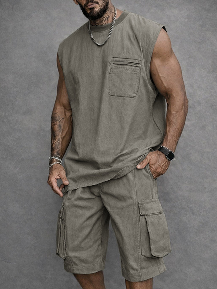 Cargo Street Style Vest Shorts Sports Set