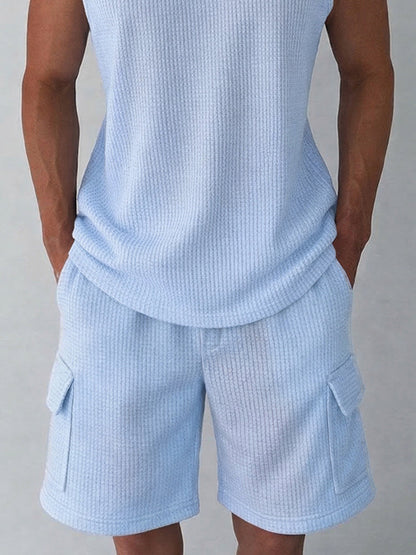 Athleisure Waffle Knit Tank Top Shorts Set