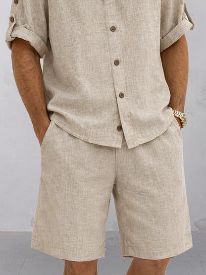 Essential Textured Shirt Shorts Set with Rollable Sleeves