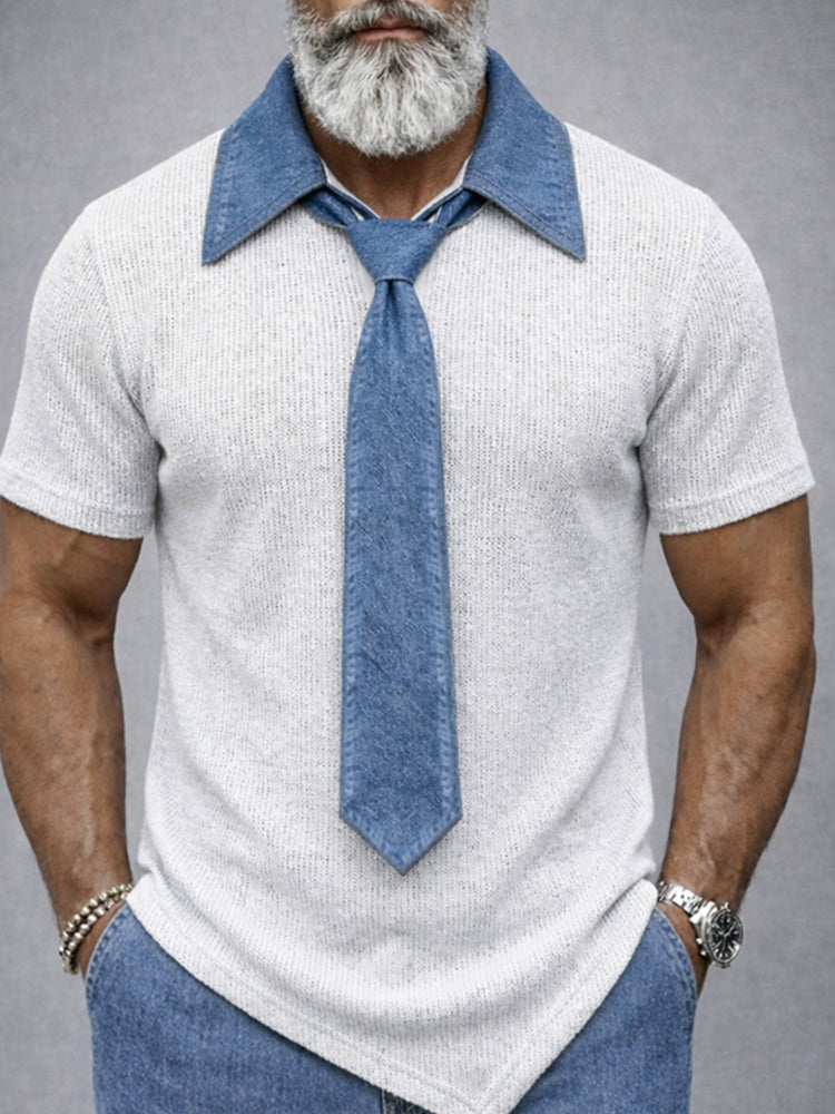 Elegant Casual Contrast Detachable Tie Shirt Set