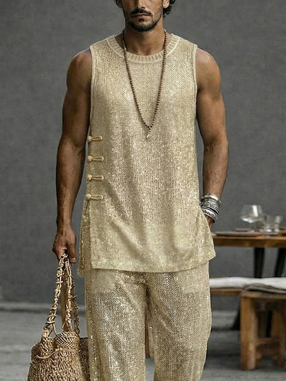 Casual Vacation Openwork Tank Top Pants Set