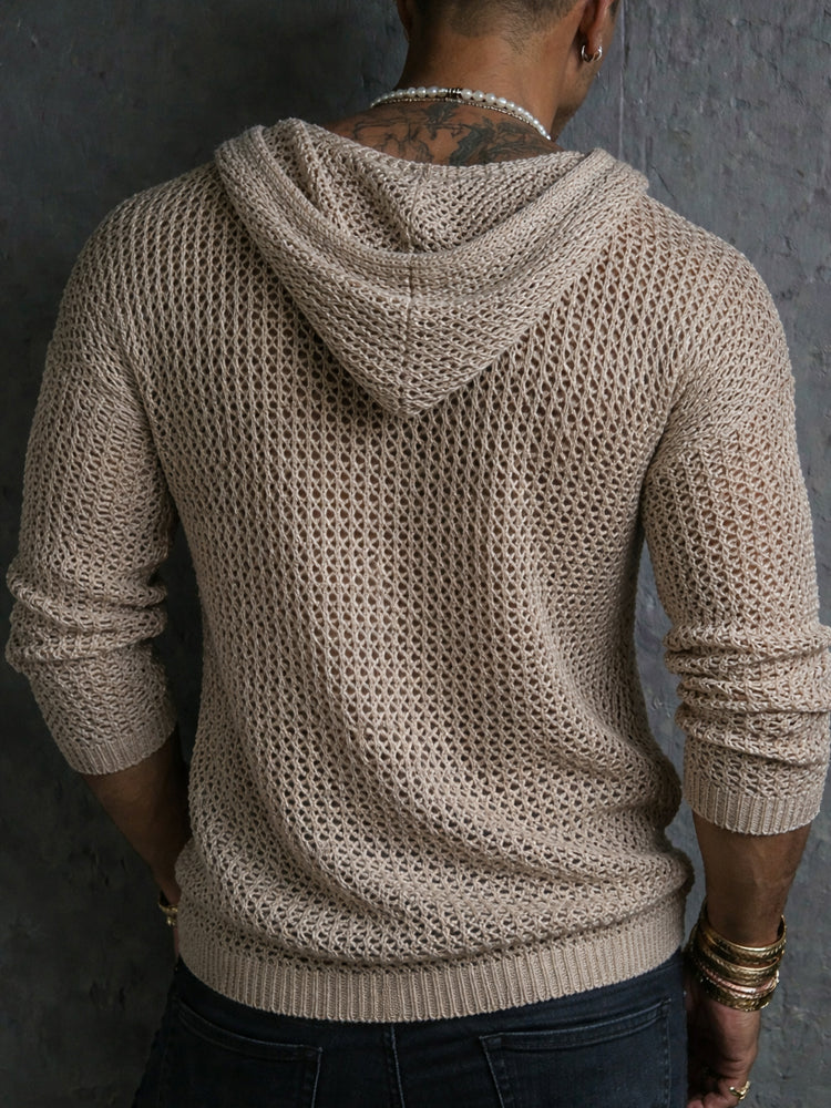 Boho Style Vacation Crochet Knit Hooded Top