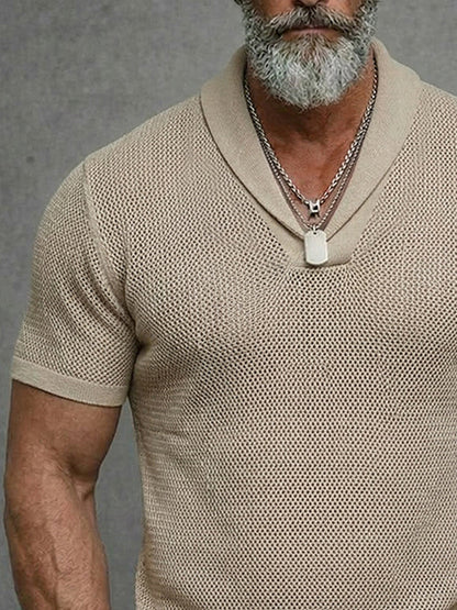 Casual Breathable Crochet Knit Short Sleeve Shirt
