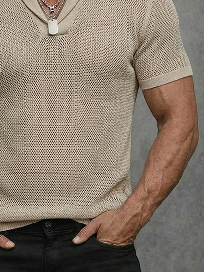 Casual Breathable Crochet Knit Short Sleeve Shirt
