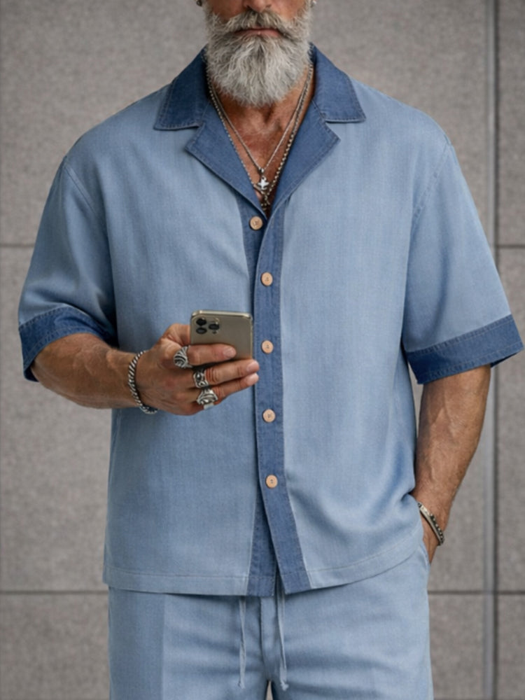 Essential Loose Color Block Shirt and Shorts Set