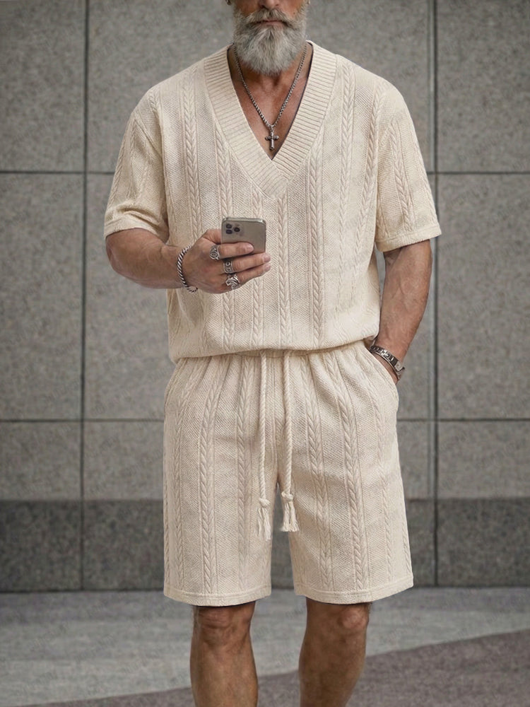 Relaxed Fit Jacquard T-Shirt Shorts Set