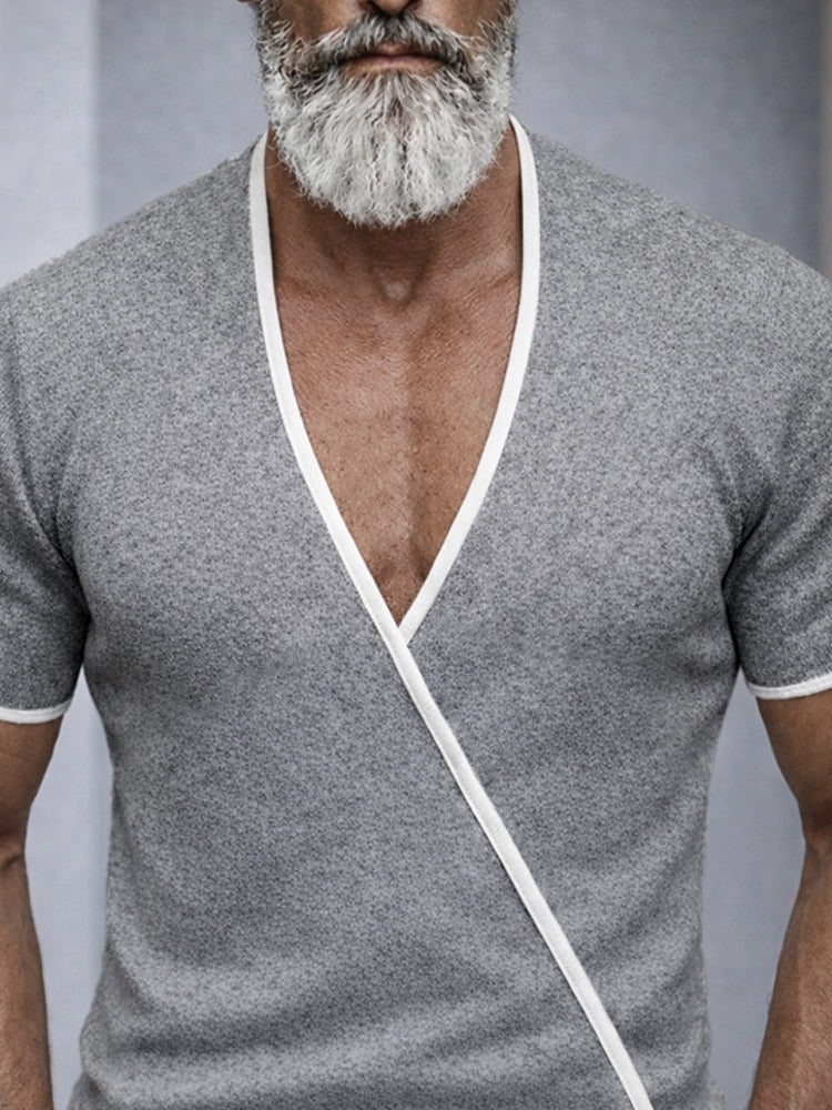 Urban Edge Contrast Crossover V-Neck T-Shirt