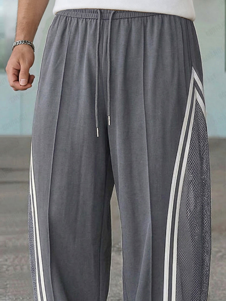 Breathable Mesh Panel Side Stripe Casual Pants