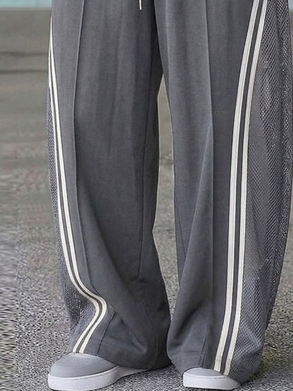 Breathable Mesh Panel Side Stripe Casual Pants