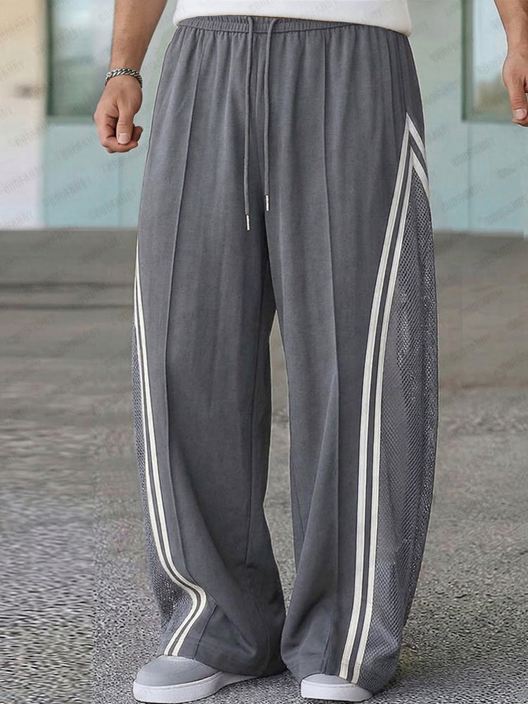 Breathable Mesh Panel Side Stripe Casual Pants