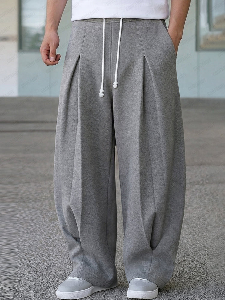 Casual Relaxed Fit Pleated Sweat Pants