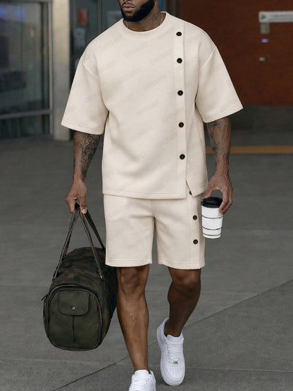 Casual Side Button Design T-Shirt Shorts Set