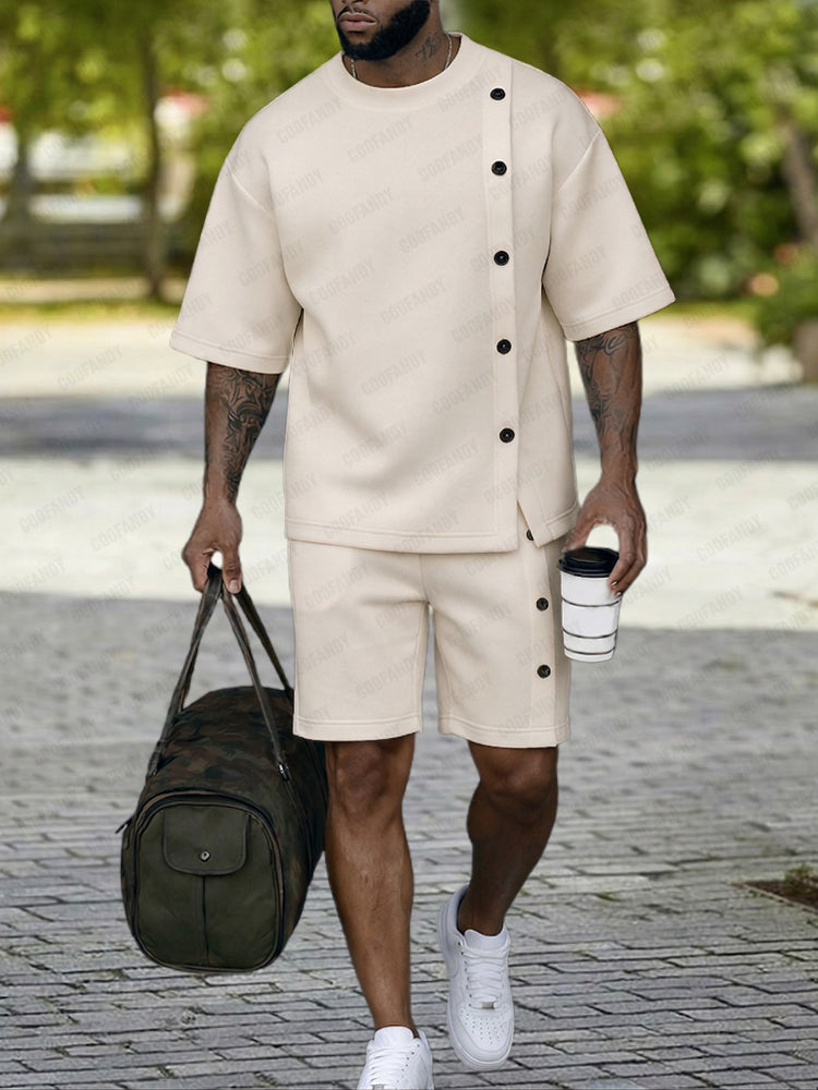 Casual Side Button Design T-Shirt Shorts Set