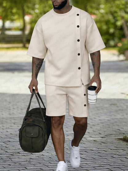 Casual Side Button Design T-Shirt Shorts Set