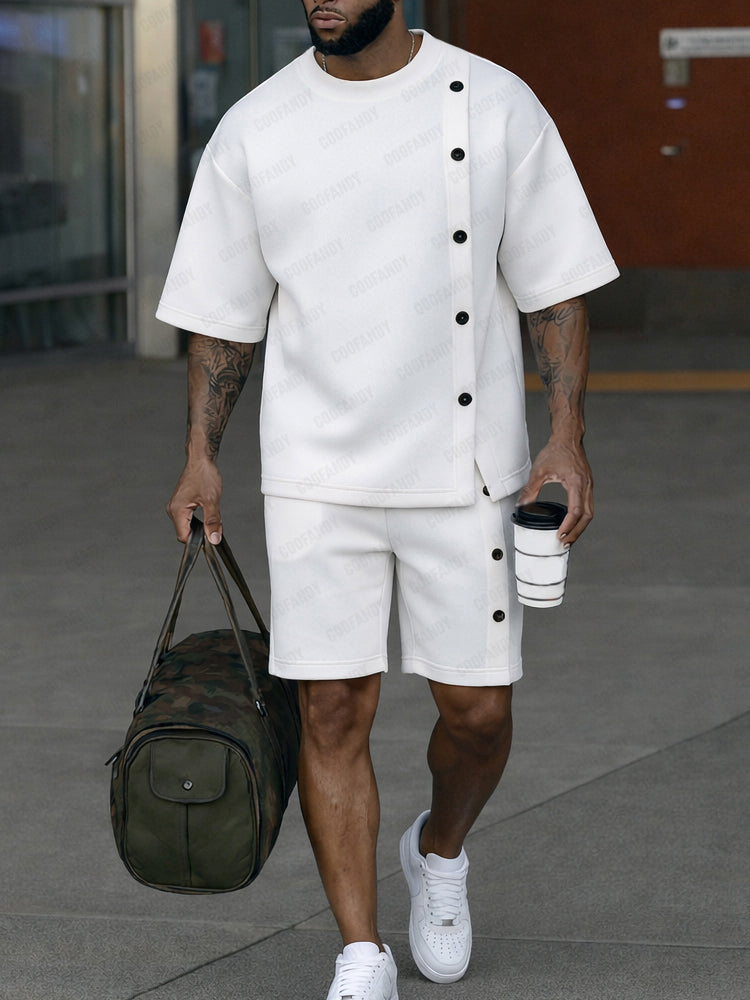 Casual Side Button Design T-Shirt Shorts Set