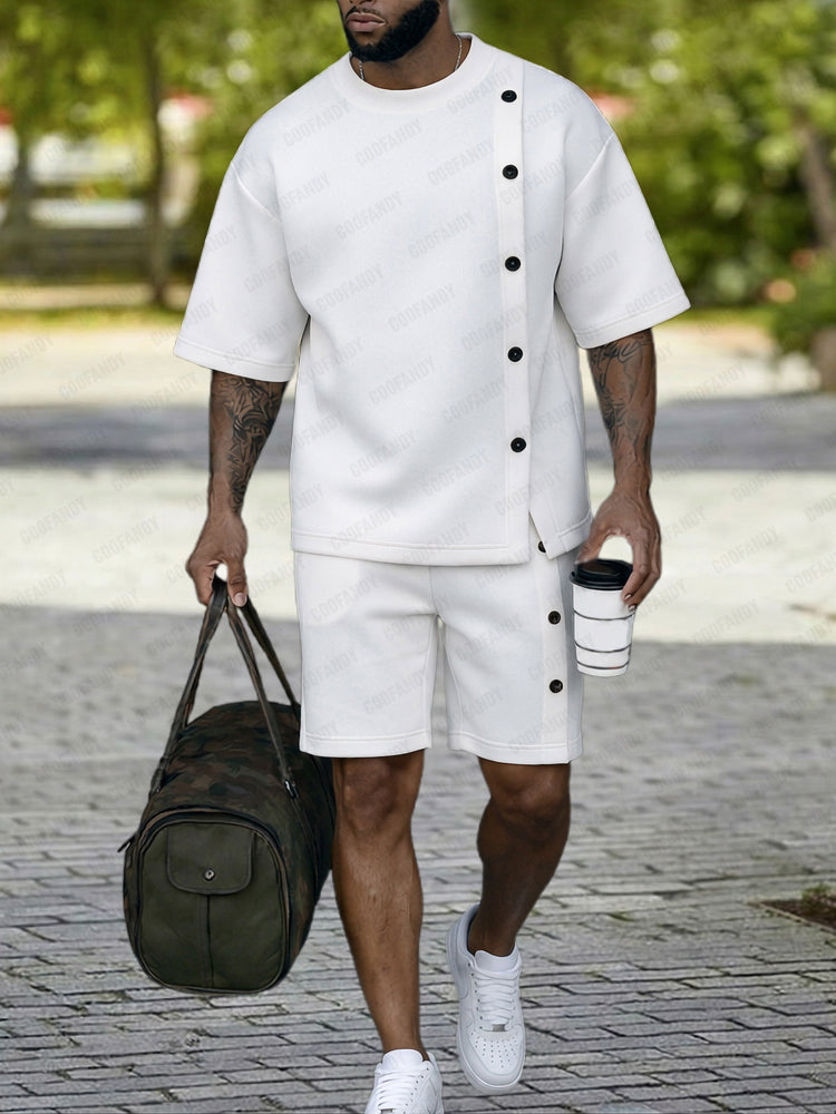 Casual Side Button Design T-Shirt Shorts Set