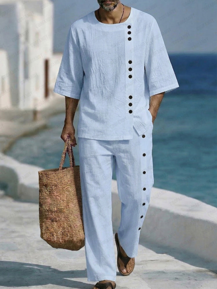 Comfy Summer Cotton Button Accent 2-Piece Set