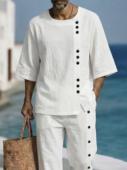 Comfy Summer Cotton Button Accent 2-Piece Set