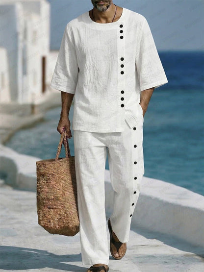 Comfy Summer Cotton Button Accent 2-Piece Set