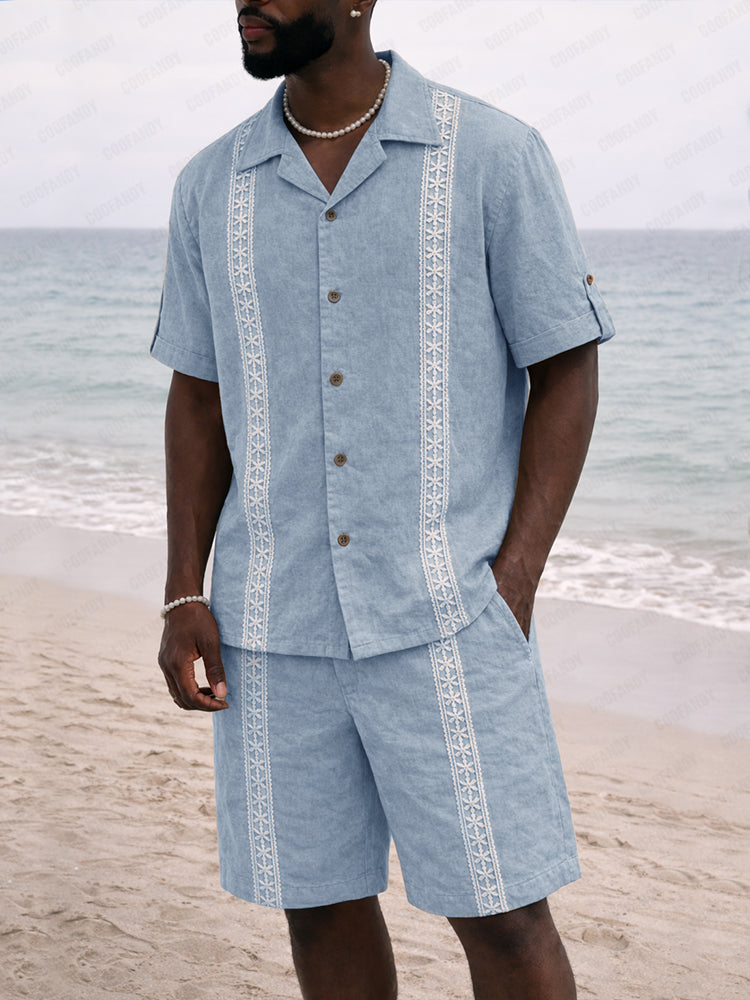 Vacation Lace Detail Cotton Shirt Shorts Set