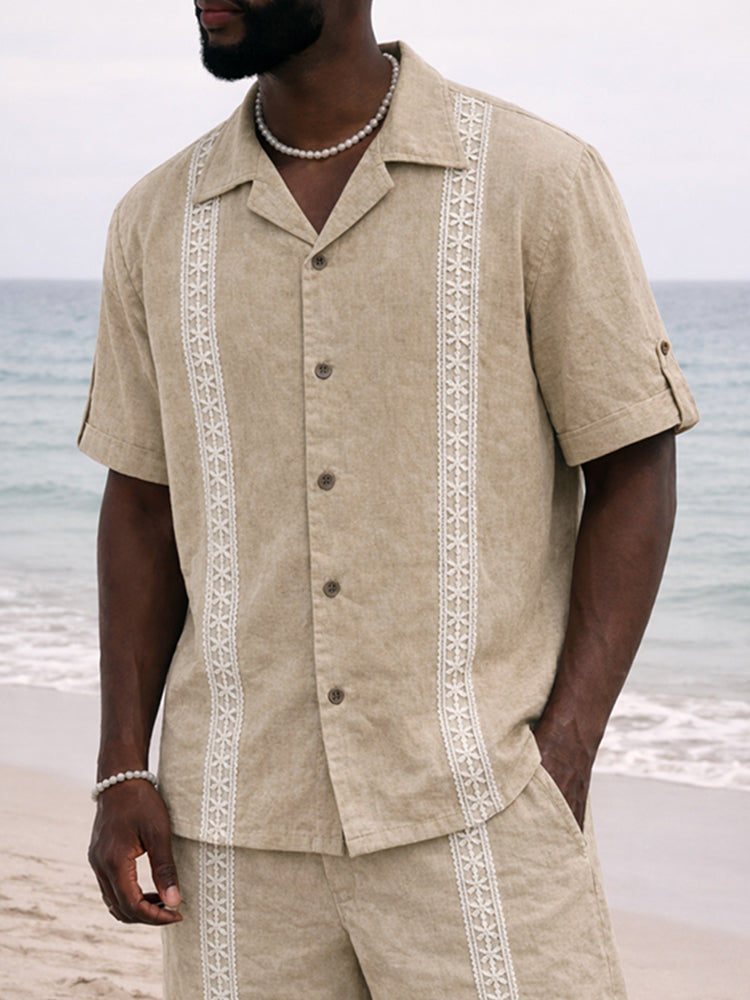 Vacation Lace Detail Cotton Shirt Shorts Set