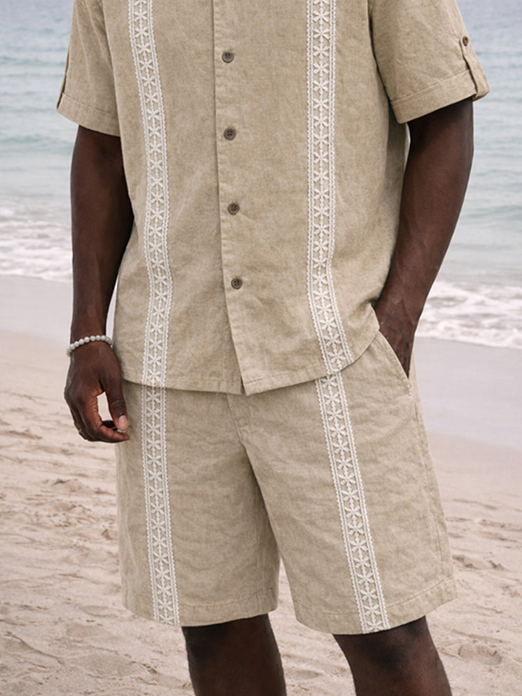 Vacation Lace Detail Cotton Shirt Shorts Set