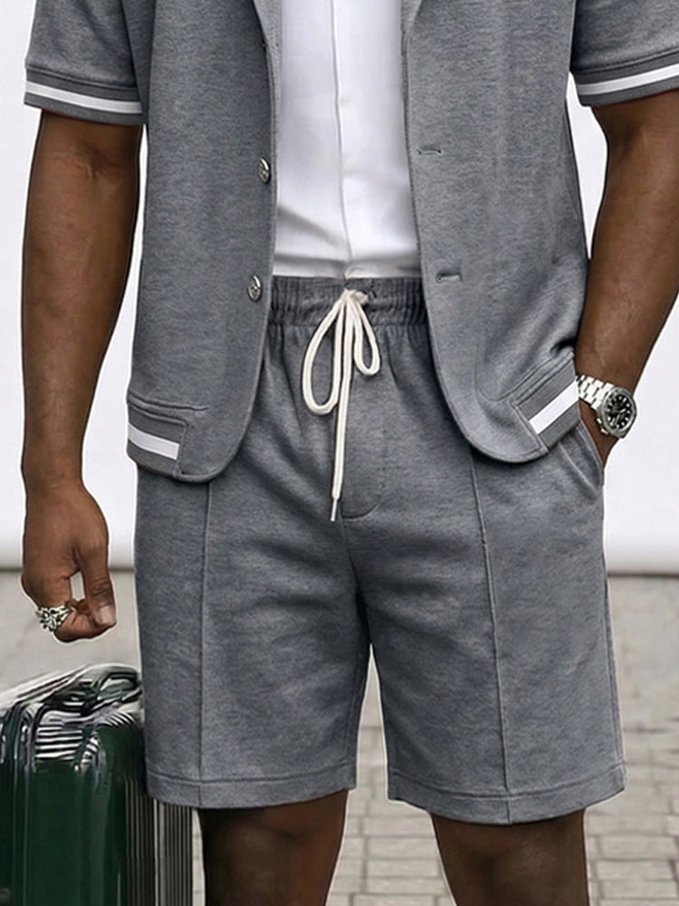 Summer Casual Short Sleeve Suit Jacket and Shorts Set
