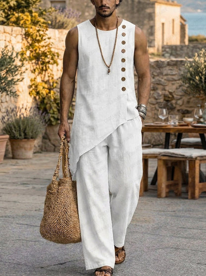 Minimalist Casual 100% Cotton Slant Hem Tank Top Set