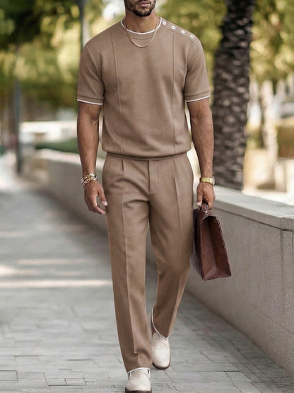 Smart Casual Front Seam T-Shirt Pants Set