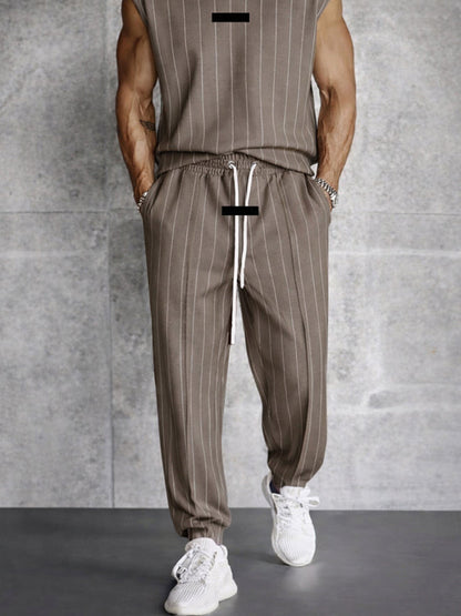 Modern Street Vertical Striped Tank Top Pants Set