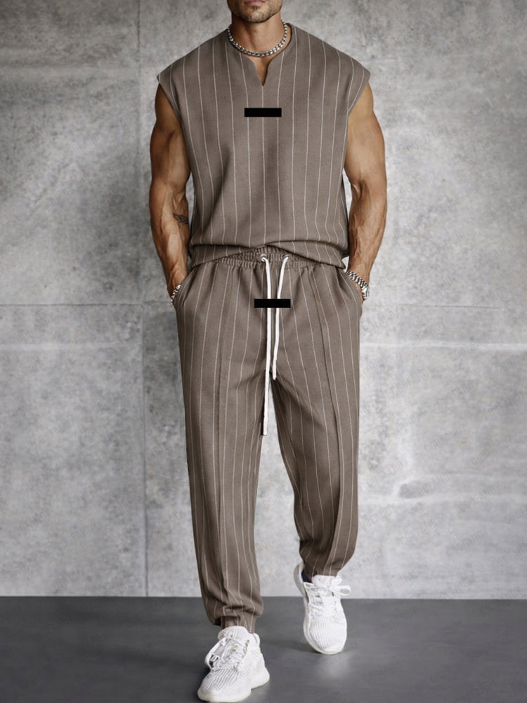 Modern Street Vertical Striped Tank Top Pants Set