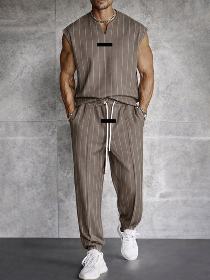 Modern Street Vertical Striped Tank Top Pants Set