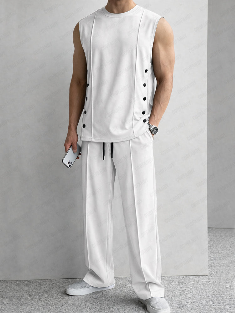 Unique Button Accents Tank Top and Pants Set