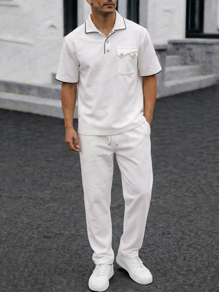 Smart Casual Contrast Trim Polo Shirt Set