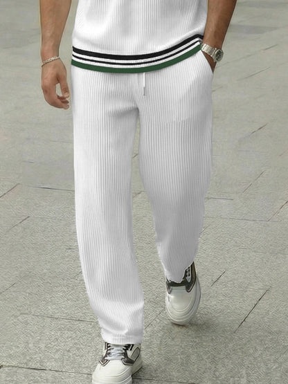 Urban Casual Contrast Color Stripe Trim Polo Pants Set