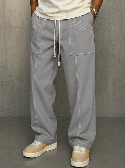 Comfy Urban Contrast Color Stitching Drawstring Pants