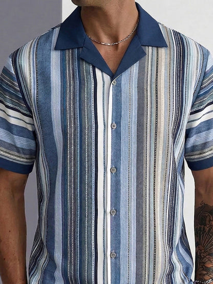 Casual Cuban Collar Stripe Printed Shirt