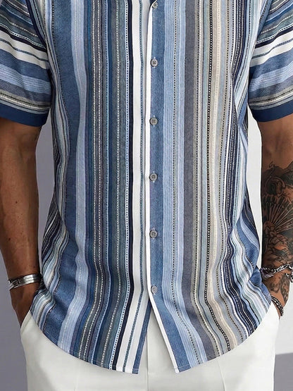 Casual Cuban Collar Stripe Printed Shirt