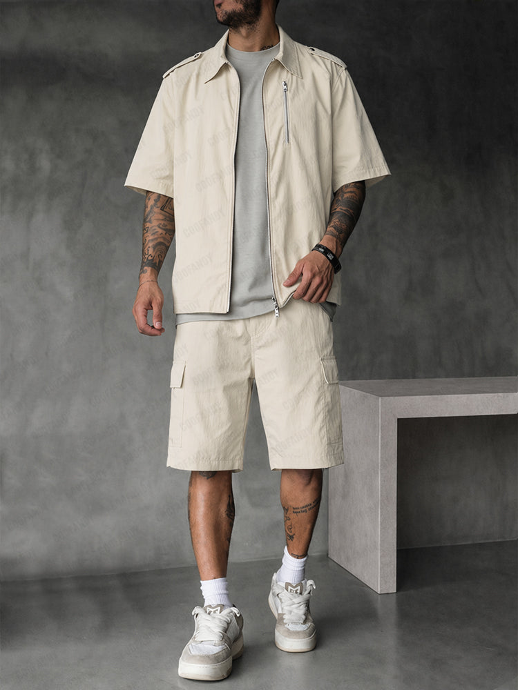 Summer Casual 100% Cotton Shirt Shorts Set