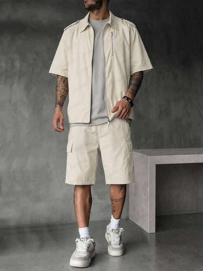 Summer Casual 100% Cotton Shirt Shorts Set
